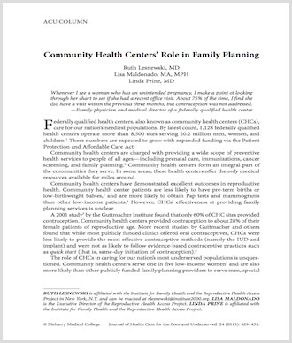 Community Health Centers' Role in Family Planning