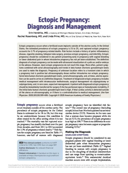 Pdf Diagnosis And Management Of Ectopic Pregnancy A Visual Reference Of Charts Chart Master 2505