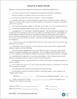 Reproductive Health Access Project | Medication Abortion Consent Form ...